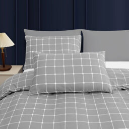 Lazzaro Checkered Grey King Duvet Cover Set Luxury Microfiber Quilt Cover Soft Easy Care With Zipper Closure - thumbnail 6