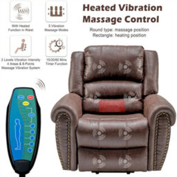 Abrihome Large Power Lift Recliner Chairs With Massage And Heat, Electric Faux Leather Chairs With Usb Port And 2 Side Pockets, Brown - thumbnail 2