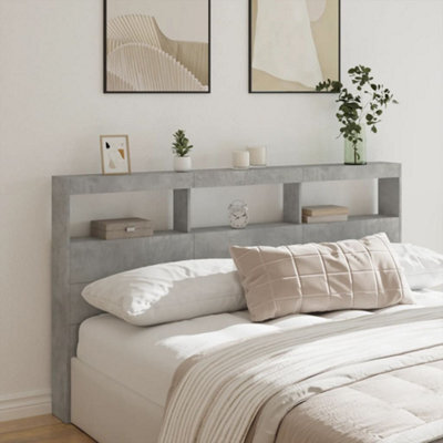 Berkfield Headboard Cabinet With Led Concrete Grey 180X17X102 Cm - image 1