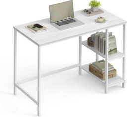 Songmics Vasagle Computer Desk, Writing Desk With 2 Shelves On Left Or Right, Work Table For Office Living Room,modern, Maple White