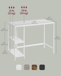 Songmics Vasagle Computer Desk, Writing Desk With 2 Shelves On Left Or Right, Work Table For Office Living Room,modern, Maple White - thumbnail 2