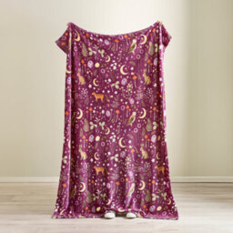 Catherine Lansfield Enchanted Twilight Animals Cosy Fleece 130X170Cm Blanket Throw Plum - thumbnail 3