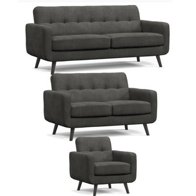 Furnishings For Less UK Kendal Fixed Back Graphite 3 Piece Sofa Suite 3 Seater, 2 Seater And Armchair - image 1