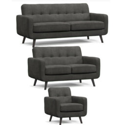 Furnishings For Less UK Kendal Fixed Back Graphite 3 Piece Sofa Suite 3 Seater, 2 Seater And Armchair - thumbnail 1
