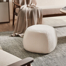 Wyld And Coco Glamnest Off-White Bouclé Square Pouffe Footstool W50 X D50 X H33Cm - thumbnail 2