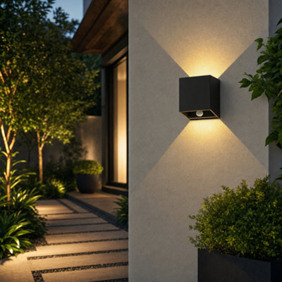 Modern Outdoor Led Wall Light With Pir Motion Sensor - 10W Up Down Black - image 1