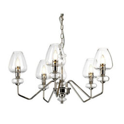 Elegant 5 Bulb Chandelier With Polished Nickel Finish And Clear Glass Shades - thumbnail 1