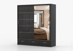 Arte Black Gloss Sliding Wardrobe With Mirror 203Cm - Bold, Organised Living - thumbnail 2