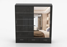 Arte Black Gloss Sliding Wardrobe With Mirror 203Cm - Bold, Organised Living - thumbnail 1