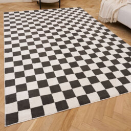 The Rugs Loft Dark Grey And Ivory Checkerboard Living Room Area Rug And Runners Soft Pile - thumbnail 1