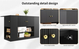 Abrihome Modern Kitchen Island, Sideboard, Kitchen Cabinet With Drawers And Shelves, Sideboard For Kitchen & Dining Room, Black - thumbnail 4