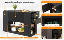 Abrihome Modern Kitchen Island, Sideboard, Kitchen Cabinet With Drawers And Shelves, Sideboard For Kitchen & Dining Room, Black - thumbnail 5