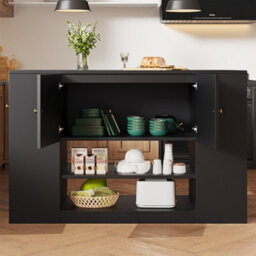 Abrihome Modern Kitchen Island, Sideboard, Kitchen Cabinet With Drawers And Shelves, Sideboard For Kitchen & Dining Room, Black - thumbnail 3
