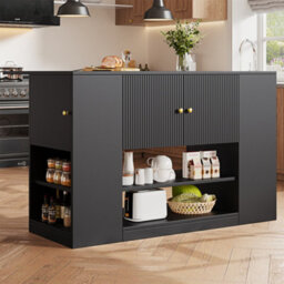 Abrihome Modern Kitchen Island, Sideboard, Kitchen Cabinet With Drawers And Shelves, Sideboard For Kitchen & Dining Room, Black