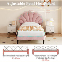 3Ft Single Upholstered Velvet Bed Frame, With Solid Wood Slat, No Box Spring Needed, Easy Assembly, Pink - thumbnail 4