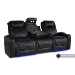 Valencia Oslo Console Edition Home Theater Seating Row Of 3 With Dropdown Center Black Italian Nappa Leather - thumbnail 5