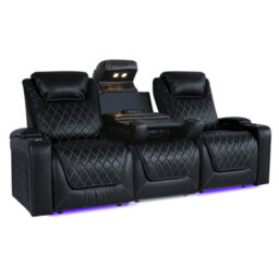 Valencia Oslo Console Edition Home Theater Seating Row Of 3 With Dropdown Center Black Italian Nappa Leather - thumbnail 1