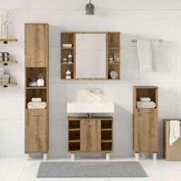 Berkfield Durable 4 Piece Bathroom Furniture Set Artisan Oak Engineered Wood - thumbnail 3