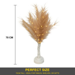 Shatchi  70Cm Champagne Feather Tree Table Lamp Warm White Leds Lighted Pampas Tree - Battery-Operated Decorative - thumbnail 3