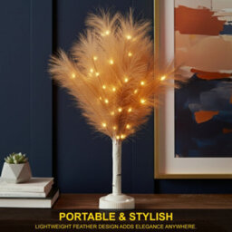 Shatchi  70Cm Champagne Feather Tree Table Lamp Warm White Leds Lighted Pampas Tree - Battery-Operated Decorative - thumbnail 2