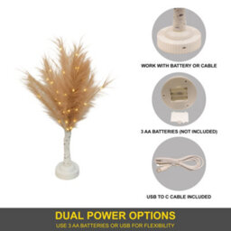 Shatchi  70Cm Champagne Feather Tree Table Lamp Warm White Leds Lighted Pampas Tree - Battery-Operated Decorative - thumbnail 5