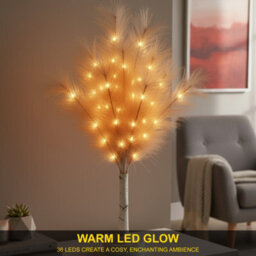 Shatchi  70Cm Champagne Feather Tree Table Lamp Warm White Leds Lighted Pampas Tree - Battery-Operated Decorative - thumbnail 6
