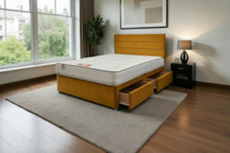 "Knight Sleep Sky Orange Plush Bed Set With Mattress, 2 Drawers Same Side & 24""headboard, 6Ft - Super King"