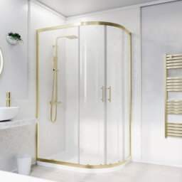 Nes Home Rh 1200 X 800mm Offset Brushed Brass Framed Quadrant Shower Enclosure  & Tray - thumbnail 1