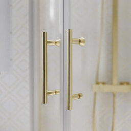 Nes Home Rh 1200 X 800mm Offset Brushed Brass Framed Quadrant Shower Enclosure  & Tray - thumbnail 2