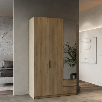 FurniComp LTD Furnicomp Chicago 3 Door 2 Drawer Oak Effect 120Cm Mirrored Triple Wardrobe - image 1