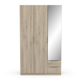 FurniComp LTD Furnicomp Chicago 3 Door 2 Drawer Oak Effect 120Cm Mirrored Triple Wardrobe - thumbnail 2