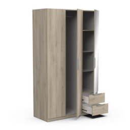 FurniComp LTD Furnicomp Chicago 3 Door 2 Drawer Oak Effect 120Cm Mirrored Triple Wardrobe - thumbnail 5