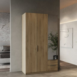 FurniComp LTD Furnicomp Chicago 3 Door 2 Drawer Oak Effect 120Cm Mirrored Triple Wardrobe - thumbnail 1
