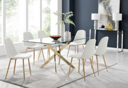 Furniturebox Uk Leonardo 6 Gold Dining Table And 6 White Corona Gold Leg Chairs