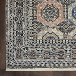 Grey Navy Traditional Luxurious Easy To Clean Bordered Floral Dining Room Bedroom And Living Room Rug -300Cm X 381Cm - thumbnail 3