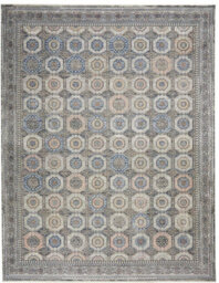 Grey Navy Traditional Luxurious Easy To Clean Bordered Floral Dining Room Bedroom And Living Room Rug -300Cm X 381Cm - thumbnail 8