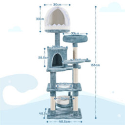 Yaheetech Blue 155Cm Ocean-Themed Cat Tower With Perches, Hammock - thumbnail 3