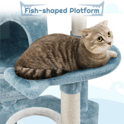 Yaheetech Blue 155Cm Ocean-Themed Cat Tower With Perches, Hammock - thumbnail 6
