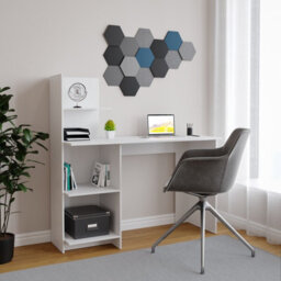 White Computer Desk Workstation 4-Tier Shelves Home Office Study Writing Table - thumbnail 3