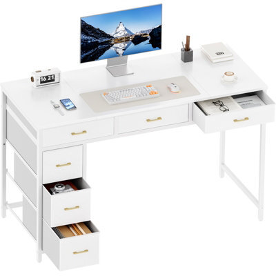 Precision Synergie Computer Desk With Drawers, 120 X 50 Cm Reversible Home Office Desk With Storage, White - image 1