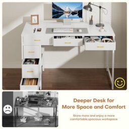 Precision Synergie Computer Desk With Drawers, 120 X 50 Cm Reversible Home Office Desk With Storage, White - thumbnail 5