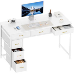 Precision Synergie Computer Desk With Drawers, 120 X 50 Cm Reversible Home Office Desk With Storage, White