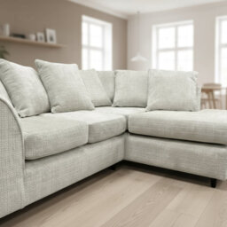 Abakus Direct Jumbo Chenille Corner Sofa In Stone Grey Right Facing With Plush Chaise Extension - thumbnail 5