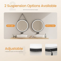 Emke Round Bathroom Led Mirror Backlit Makeup Mirror With Touch, Leather, Dustproof, Black 500mm - thumbnail 4