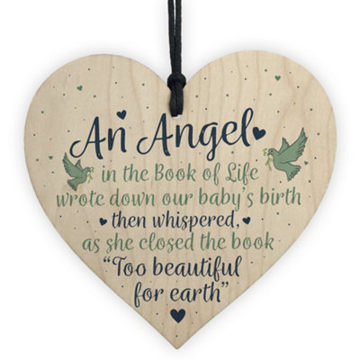 Red Ocean Angel Baby Memorial Gifts Wooden Hanging Heart Shabby Chic Plaque Heaven Love Bereavement Sign - image 1