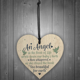 Red Ocean Angel Baby Memorial Gifts Wooden Hanging Heart Shabby Chic Plaque Heaven Love Bereavement Sign - thumbnail 2