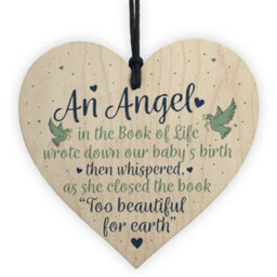 Red Ocean Angel Baby Memorial Gifts Wooden Hanging Heart Shabby Chic Plaque Heaven Love Bereavement Sign
