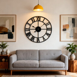Large Skeleton Metal Roman Wall Clock Big Numerals Giant Round Open Face Clocks White 60Cm - thumbnail 2