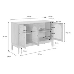 Sweeek - Wood Decor And Rattan Sideboard 3 Doors 120Cm Natural 120X40X75 Cm - Judith - thumbnail 5