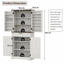 Fusou 180Cm Tall Kitchen Pantry Cupboard With 8 Door Shelves, 2 Cabinets - thumbnail 2
